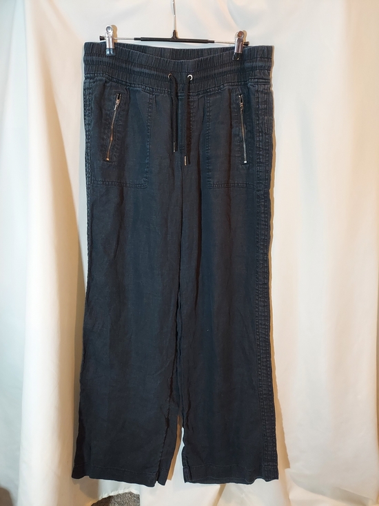 Athleta Pants - Athleta Cabo Linen Wide Leg Pants Black Drawstring Zip Pockets Size 10